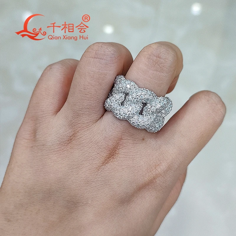 15 5 мм Стерлинговое Серебро 925 пробы пять рядов полумесяц хип-хоп моиссанит кольцо