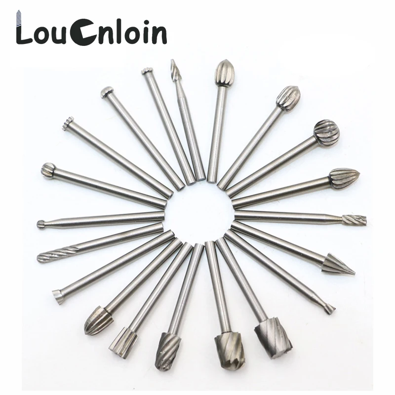 20pcs Round Shank Tungsten Carbide Milling Cutter Rotary Tool Set Burr Double Diamond Cut Rotary Dremel Tools Electric Grinding