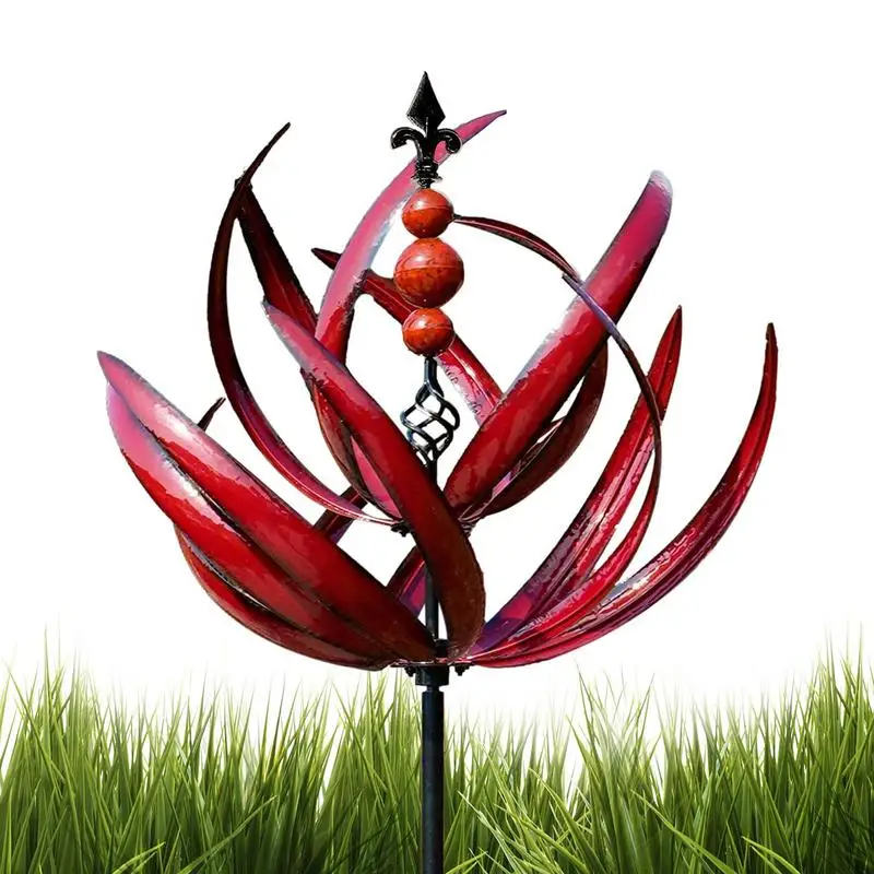 

Metal Garden Spinner 360 Degree Rotatable Metal UV Resistant Lotus Windmill Red Windmill For Sidewalks Lawns Ornament Outdoor