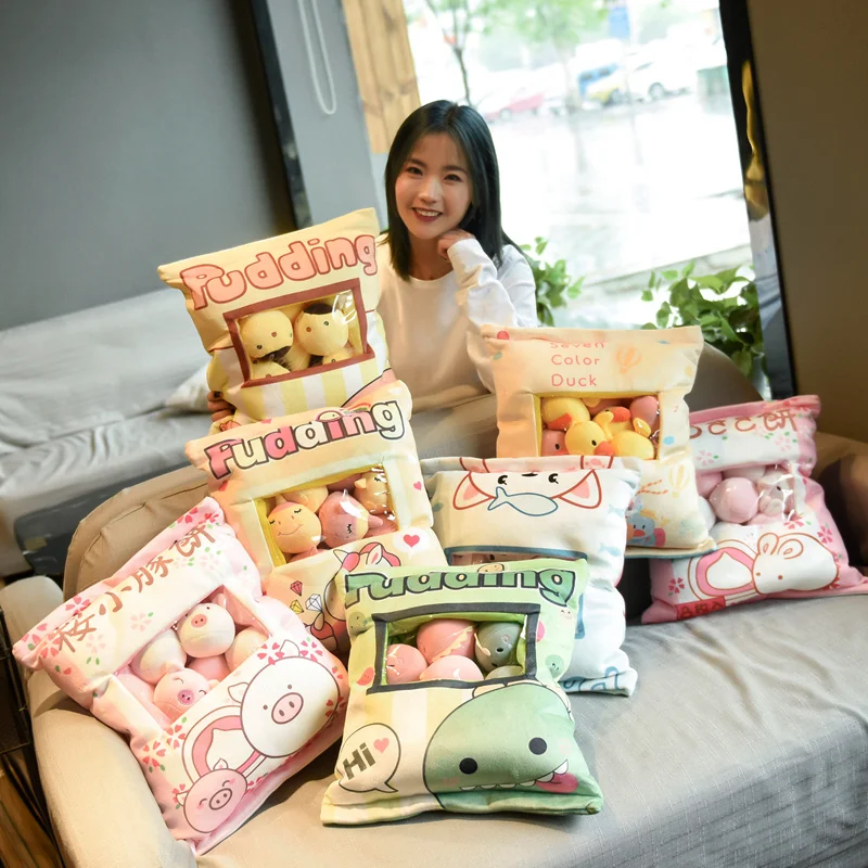 

8pcs Mini Cat Plush Toy In A Creative Pillow Stuffed Rabbit Unicorn Pig Pudding Snacks Stuffed Toy In A Cushion Throw PillowGift