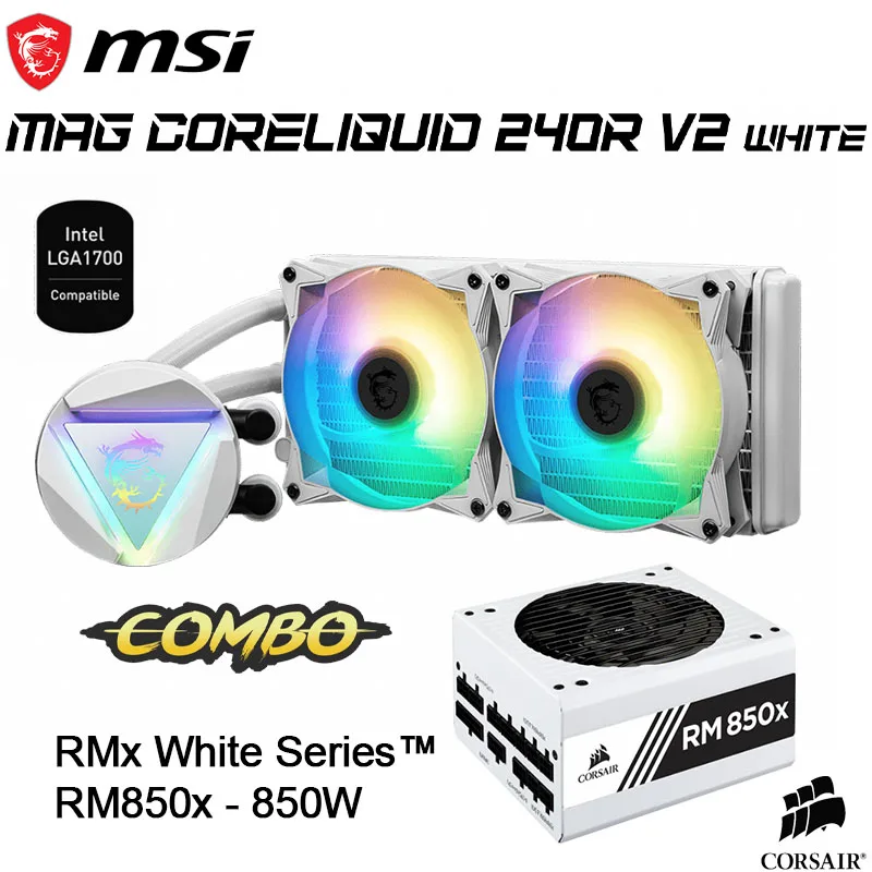 

MSI MAG CORELIQUID 240R V2 белый Водяной кулер ARGB + 850 Вт белый комплект питания для AMD Intel CPU материнская плата Охлаждающий радиатор