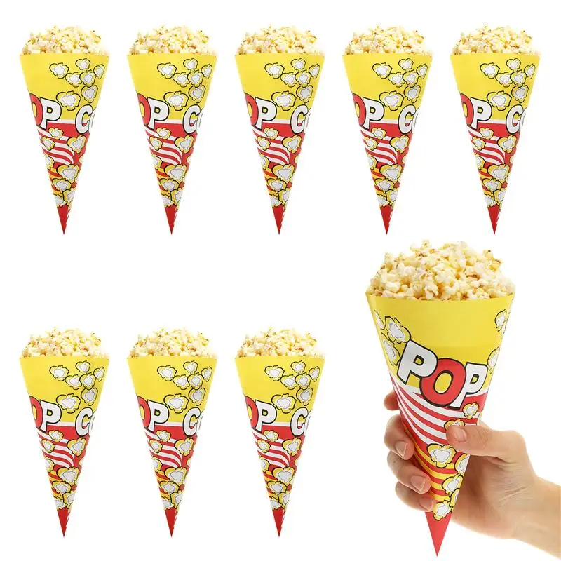 

50Pcs Paper Popcorn Bags Cone Shaped Treat Bags Individual Serving Movie Night Classic Cup Celebration Birthday Party Decoration