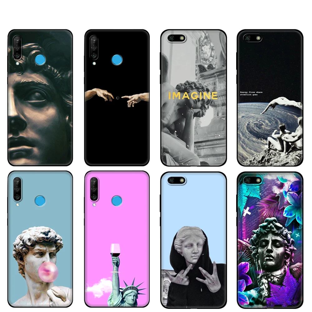 

Черный чехол из ТПУ для Huawei Honor 20 Lite, 10, 10i, 20S, 30S, 30, Honor 7A, 5,45 дюйма, 7C, 5,7 дюйма, чехол в стиле ретро, винтажная художественная статуя