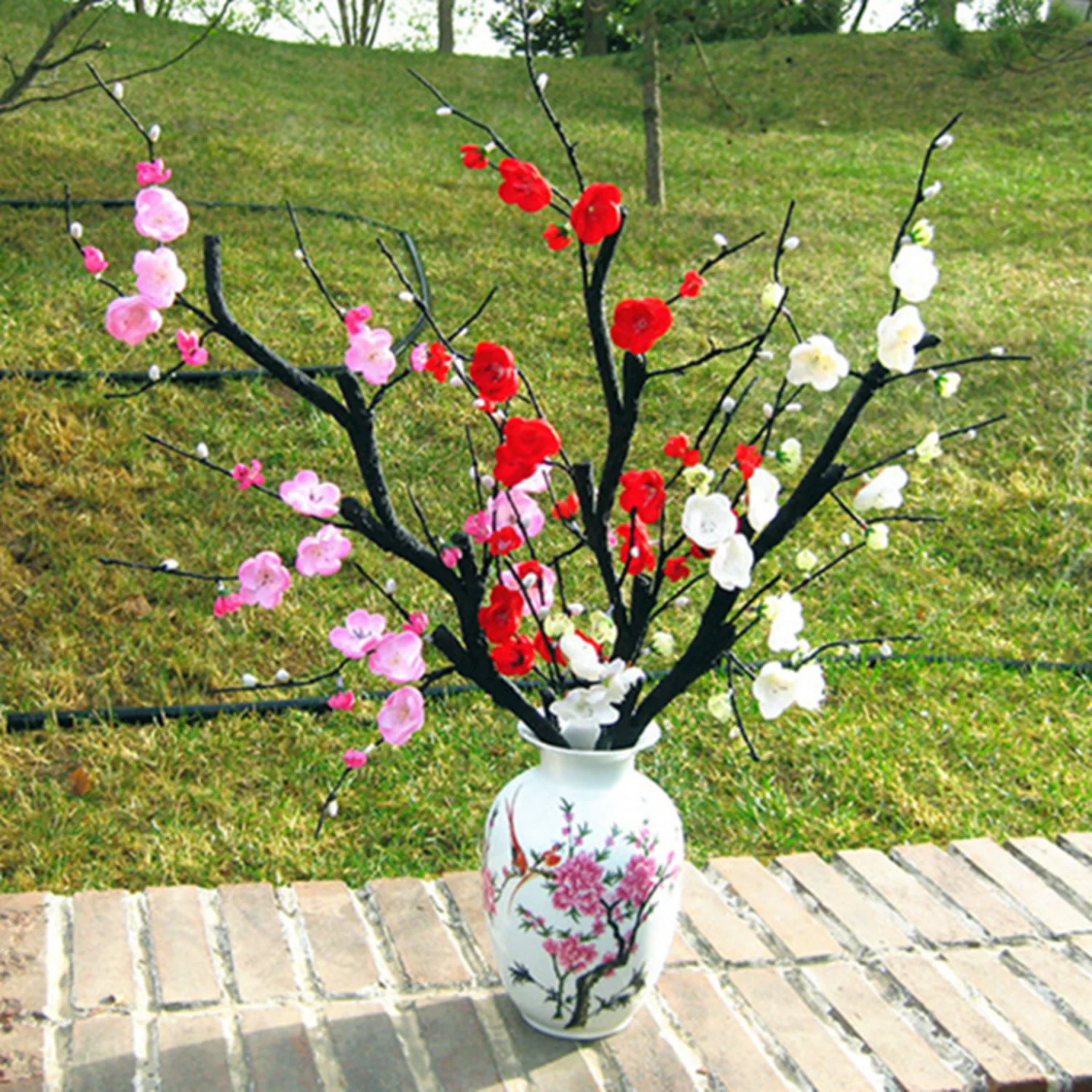 

Artificial Plum Blossom Branches Simulation Silk Cherry Flowers Peach Flowers Faux Long Stem Plastic Flowers Arrangements