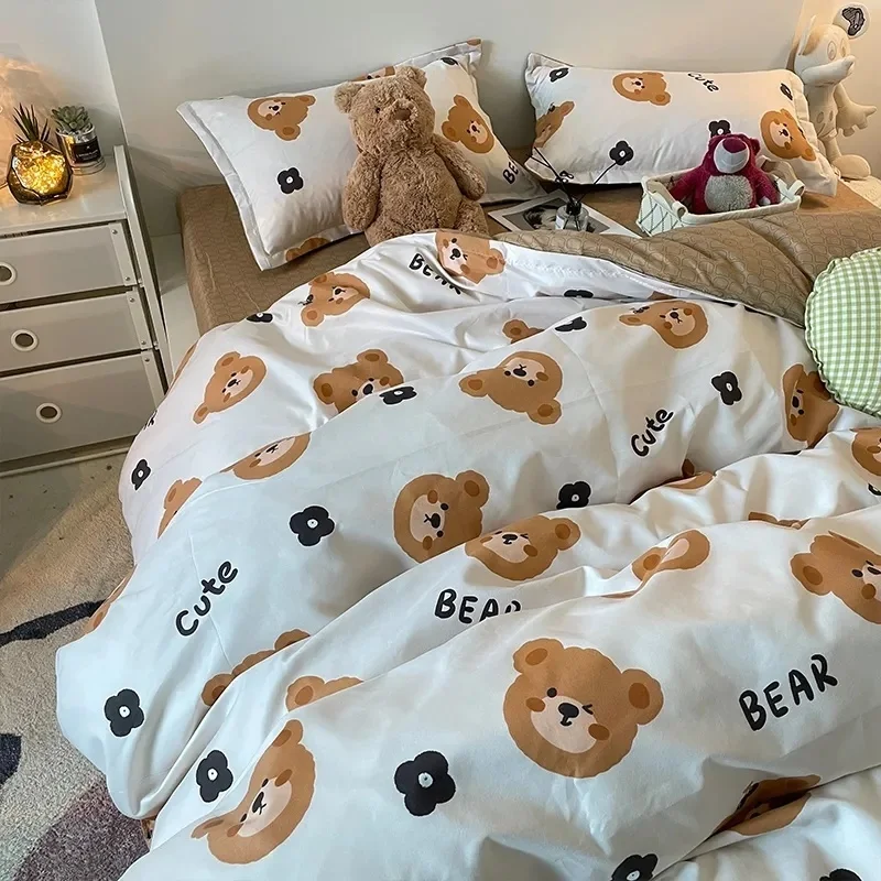 

Комплект постельного белья с медведем для мальчиков и девочек, модное постельное белье для взрослых и детей, пододеяльник, пододеяльник, наволочка, симпатичный мультяшный медведь, простыня из полиэстера