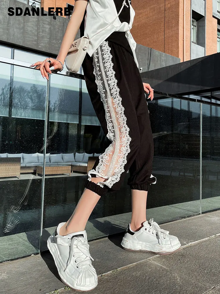 

Lace Casual Pants Women's Summer 2022 New European Station Exquisite Hollow-out Loose Fashion Thin Drawstring Pants Fashion