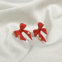 s925 silver needle red bow girl stud earrings fashion temperament casual party new year jewelry gift