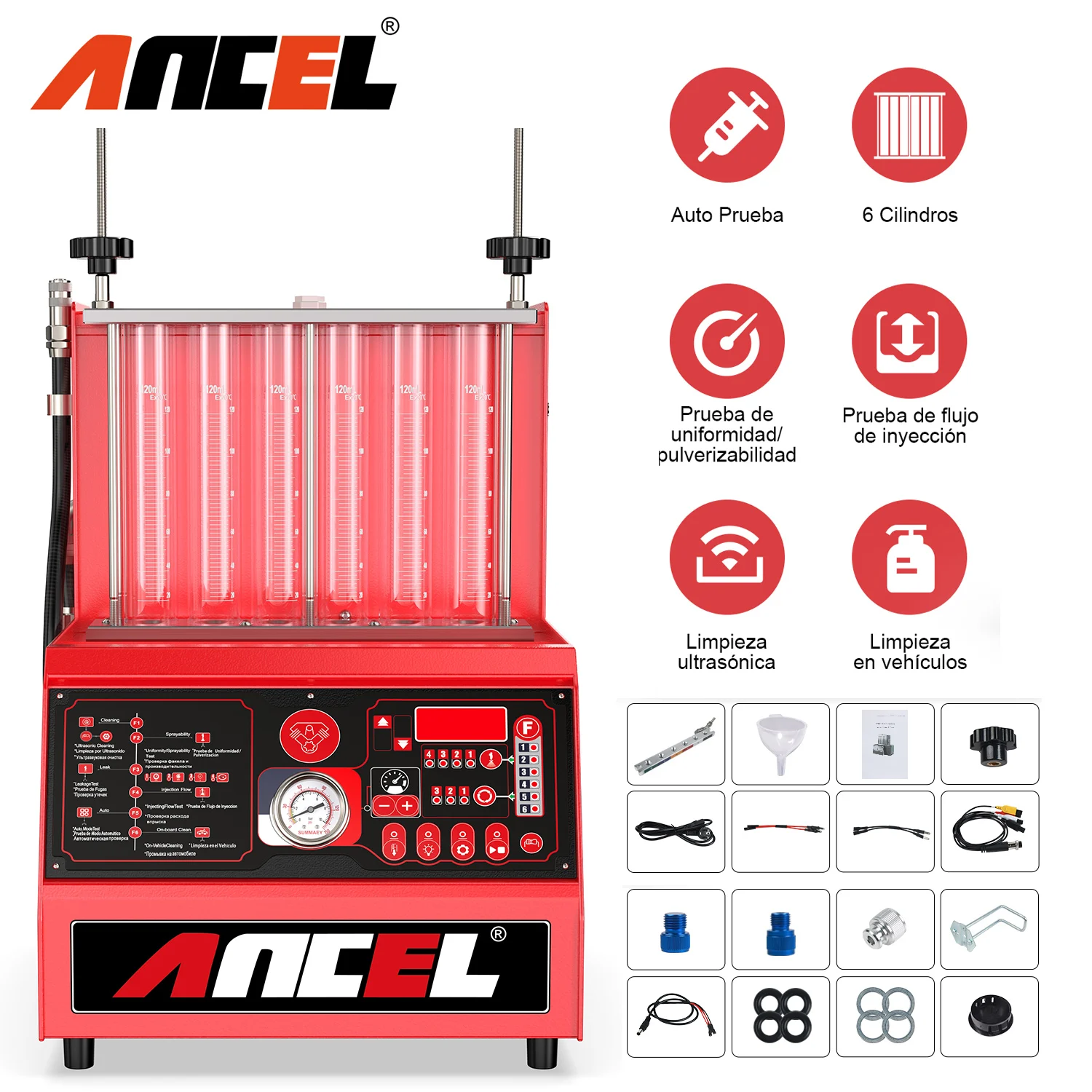 

ANCEL AJ600 Injector Cleaner Tester Machine GDI EFI FEI 6 Cylinders Fuel System Cleaner Injection Tester for Car Motorcycle