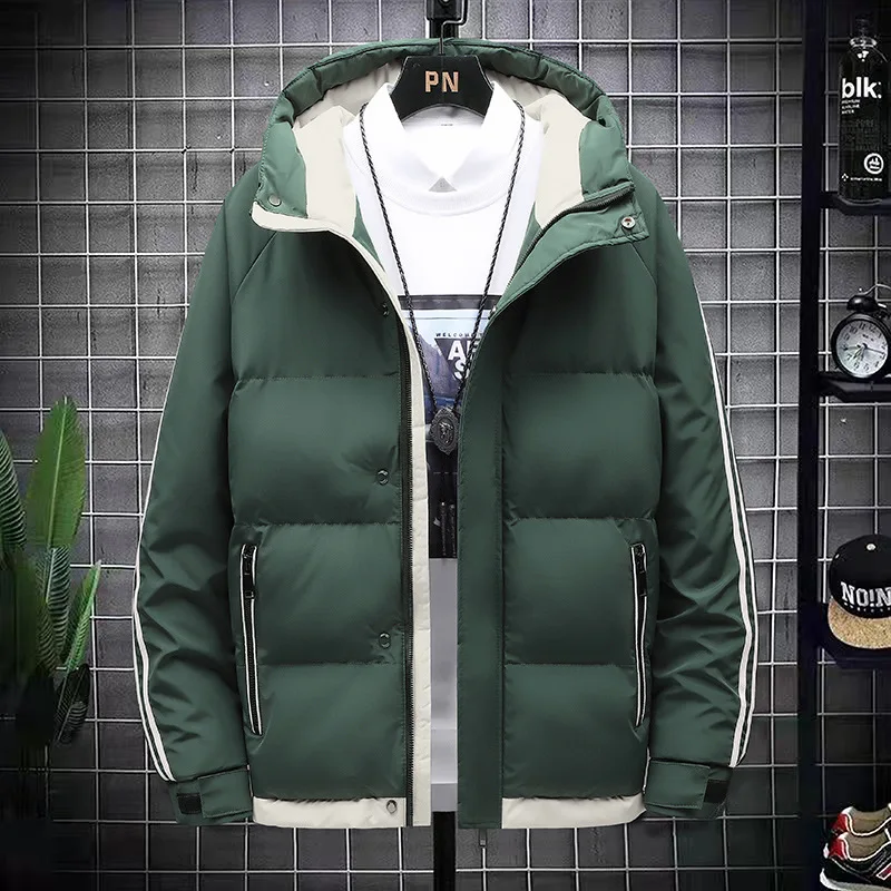 Harajuku Men Thick Jacket Korean Parkas Coat Fashion Casual Outwear Mens Winter Street Trend Patchwork Jackets Parka 2022