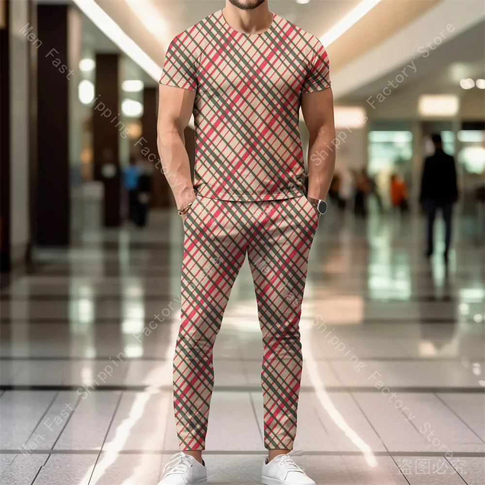 

Summer Men Trousers Sets Short Sleeve Oversized T Shirt Pants Tracksuits Sets Print Clothing Sportswear Tops Sweatpants Outfits