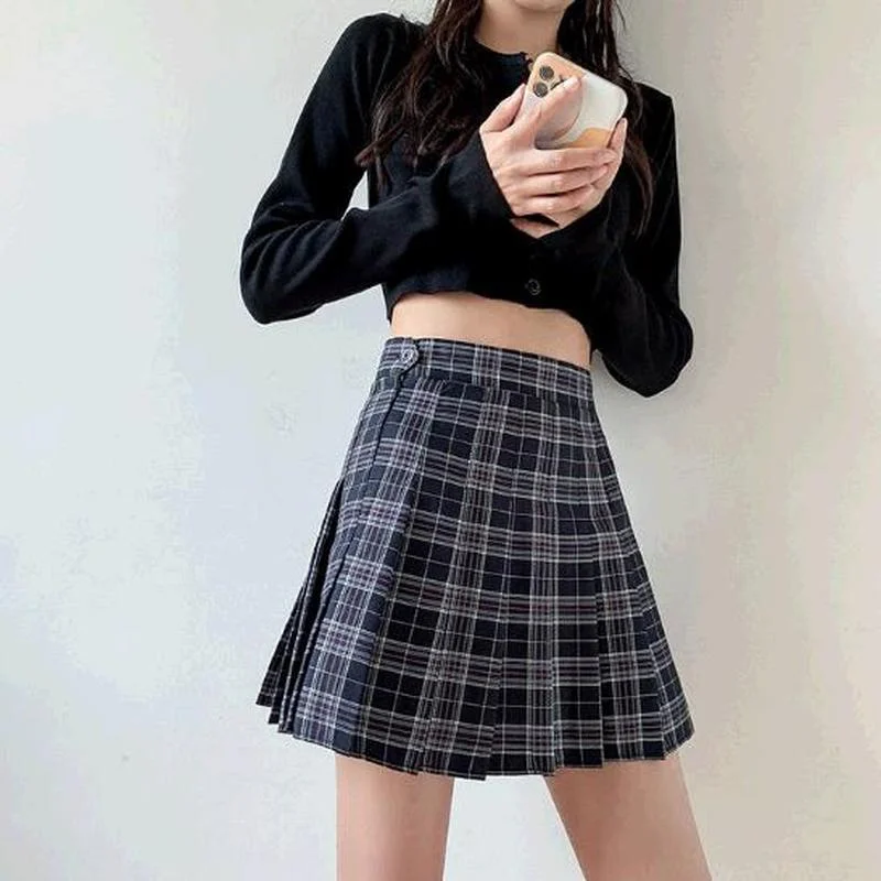 

Plaid Pleated Women Mini Skirts Summer Harajuku Female Empire Casual Japanese Kawaii Cute Skirts Student Uniform Sailor Skirt