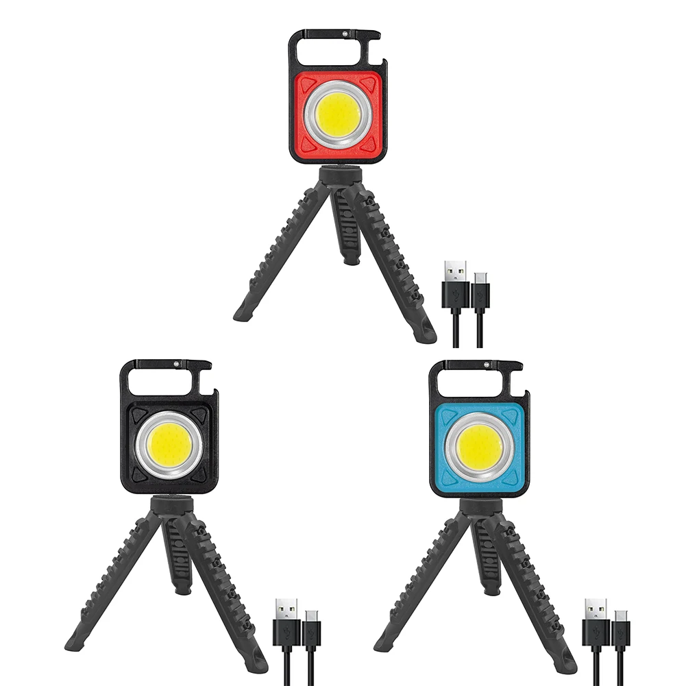 

Mini LED Working Light Portable Pocket Keychain Flashlight with Tripod COB USB Rechargeable Key Buckle Backpack Outdoor Camping