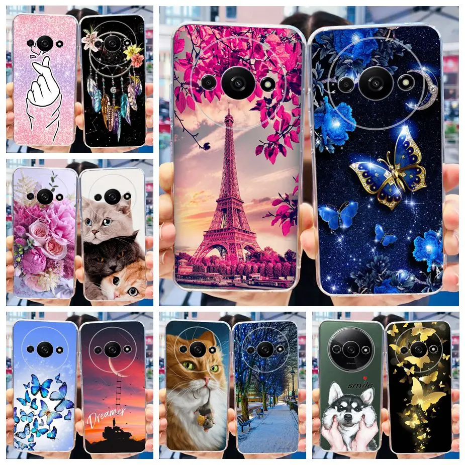 Чехол для Xiaomi Redmi A3 Стильный чехол с рисунком бабочки прозрачный силиконовый