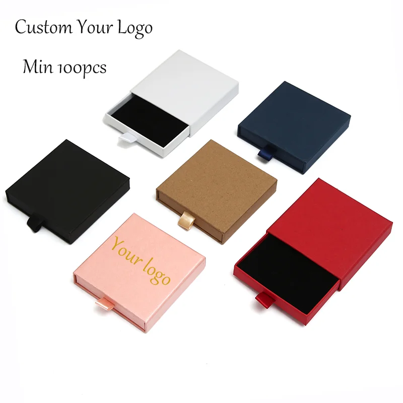 Бумажный ящик под заказ шкатулка для ювелирных изделий с логотипом ожерелья