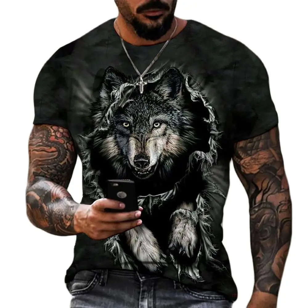

Wolf Animal 3D Print Men's T-shirts Summer Street Crew Neck Loose Short Sleeve Oversized T Shirt For Men Clothing 6XL Tops Tees