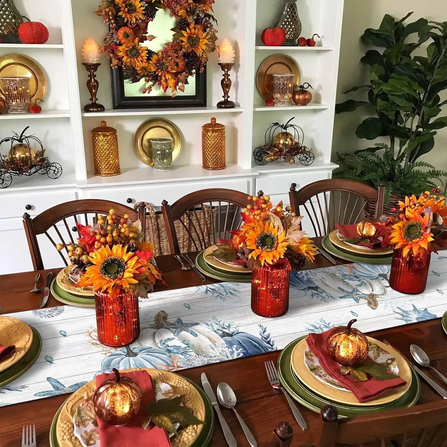 Скатерть из льна в виде кленовых листьев для кухни