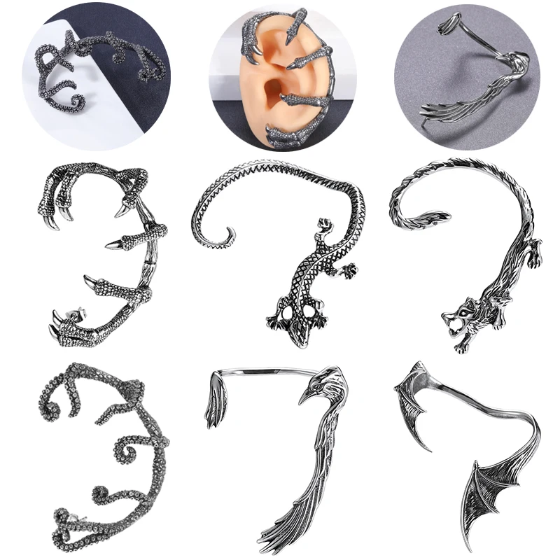 AOEDEJ Octopus Tentacles Earring Vintage Dragon Earring Cuff Punk Studs Earring Whole Ear Cuff Stainless Steel Men Ear Clip On