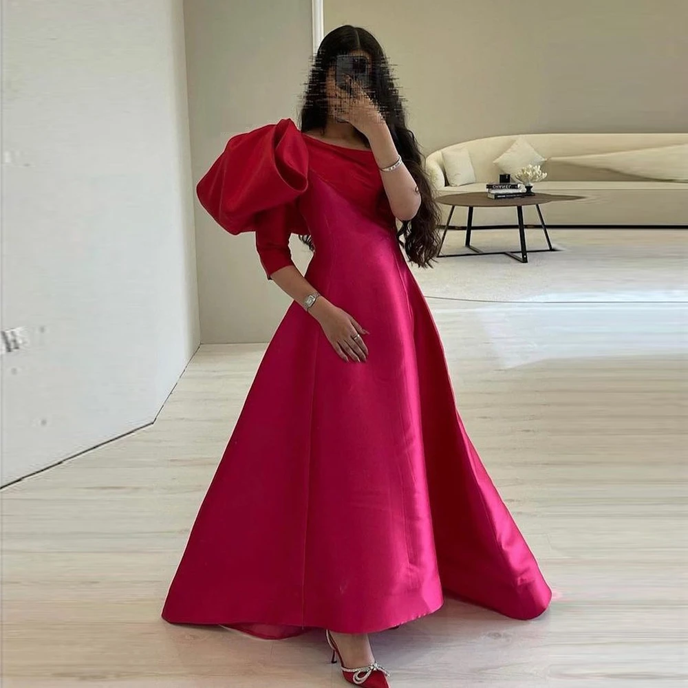 

Платье MULOONG женское на одно плечо с бантом, вечернее атласное ТРАПЕЦИЕВИДНОЕ до пола, с рукавом три четверти, розовое красное, для выпускного вечера, 2023