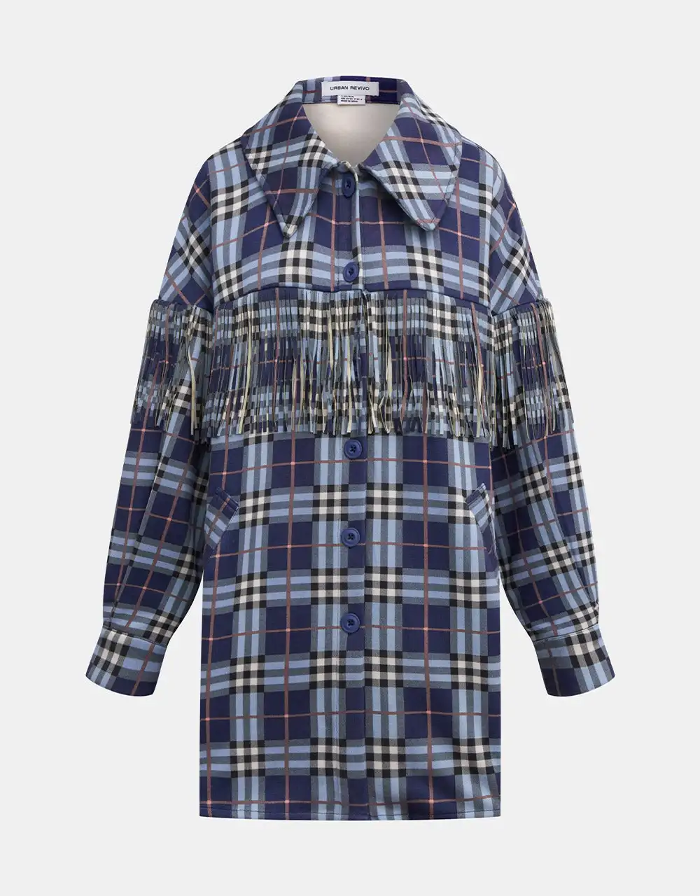 

Plaid Pattern Fringe Trim Jacket