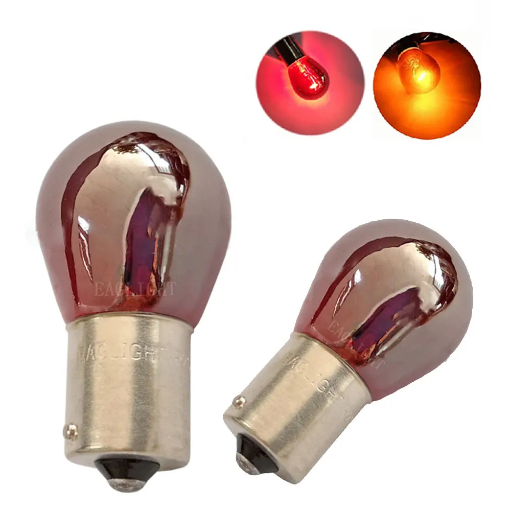 

2Pcs PY21W S25 BAU15S LED P21W BA15S 1156 LED Red/ Chrome Amber Glass 12V 21W Car Tail Lamp Stop lamp turn signal light