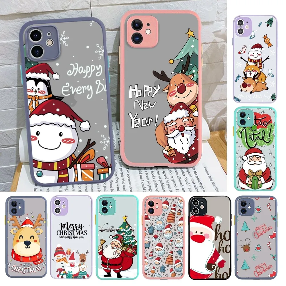 

Christmas Cartoon New Year Gift Phone Case For iPhone 14 X XR XS 7 8 Plus 11 12 13 pro MAX 13mini Matte Shockproof Case