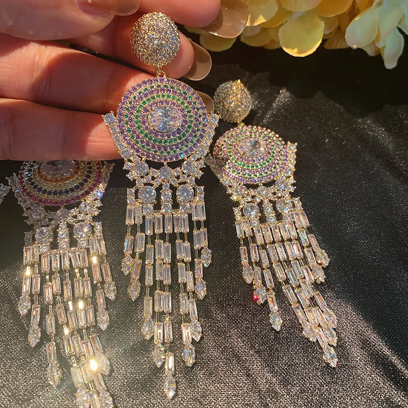 

Colorful Rhinestone Dangling Earrings Luxury High Quality Long Tassel Earrings for Women party show Wedding Earring jewelry