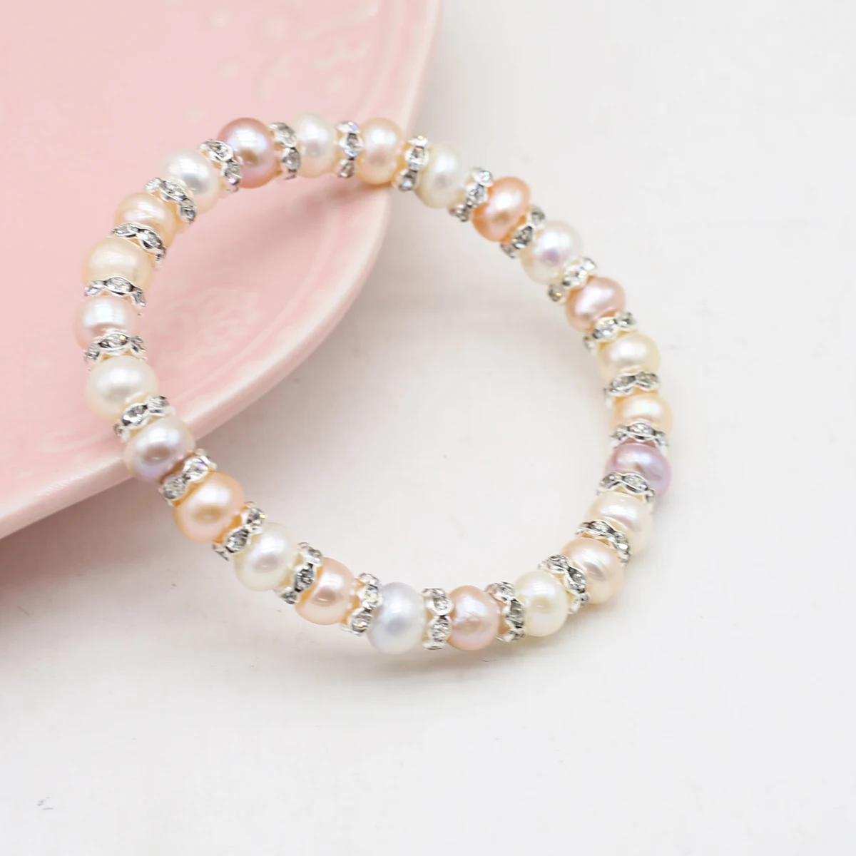 

Crystal Bracelet With Septum Natural Freshwater Pearl Bracelet Elastic Thread For Women Romantic Love Gift