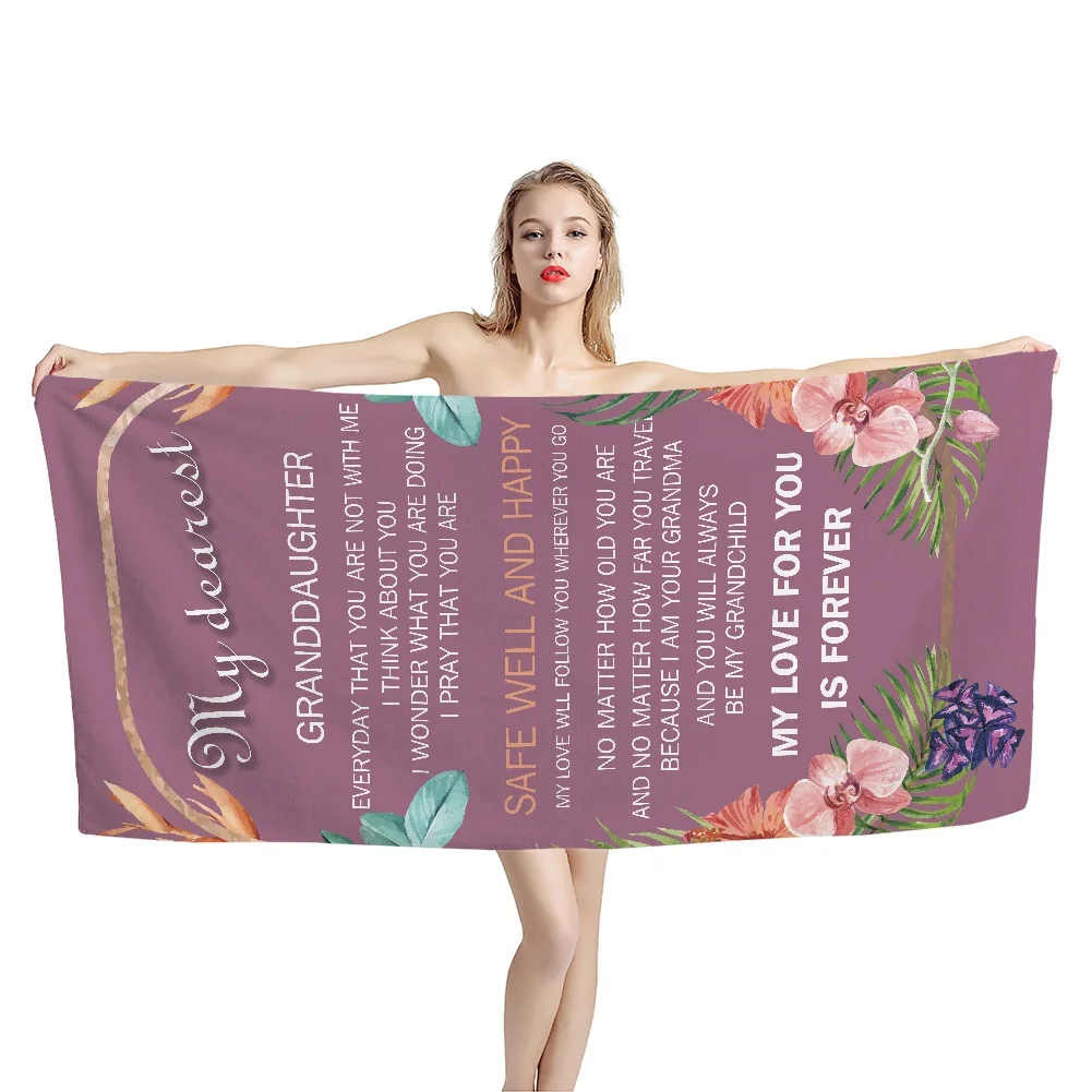 

Letter of Grandchildren Pattern Print Beach Towel Super Quick Dry Bathroom Shower Dry Up Hair Face Adult Camping Yoga Bath Towel