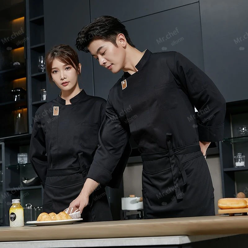 Мужская униформа шеф-повара с длинным рукавом черное пальто дышащая рубашка