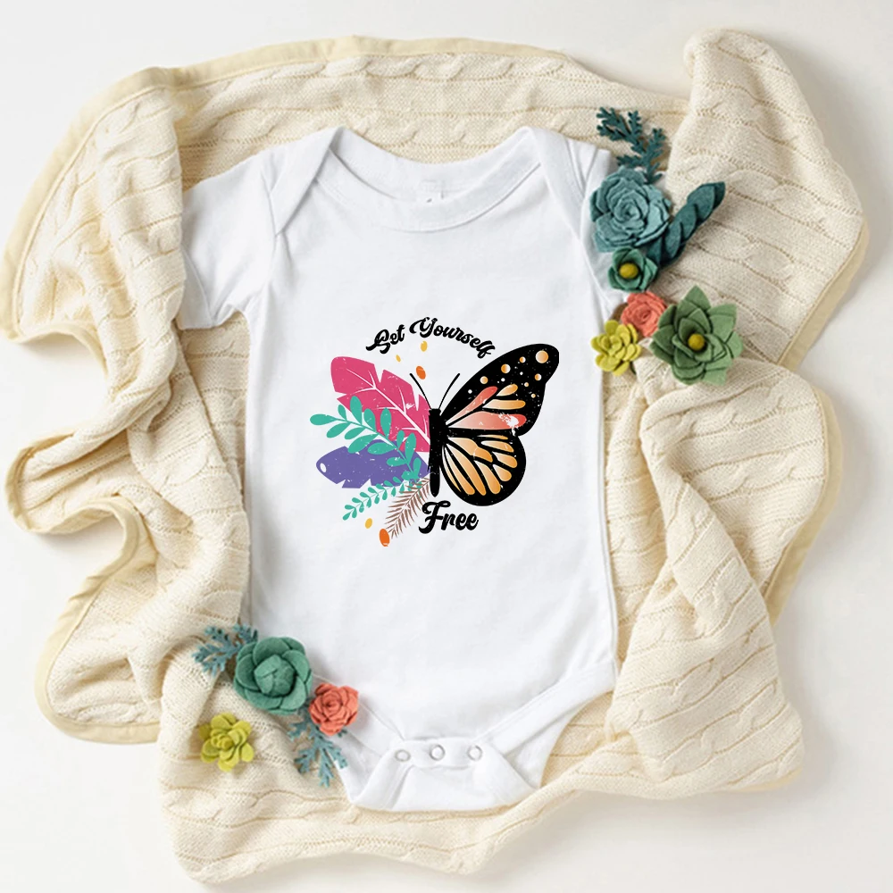 

Pretty Butterfly Print Baby Bodysuits 0-24 Month Newborn Toddler Clothes Boy and Girl Summer Casual Home Pajamas Infant Onesie