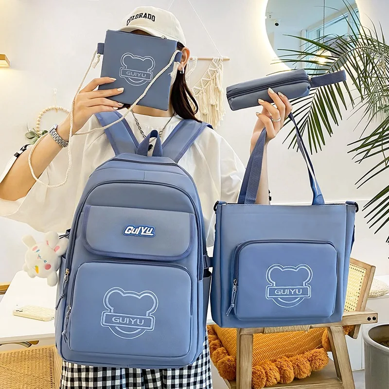 

4 Pcs Set Junior High School Backpack College Student Backpack Korean Version Of Japanese Harajuku Style Large Capacity Versa