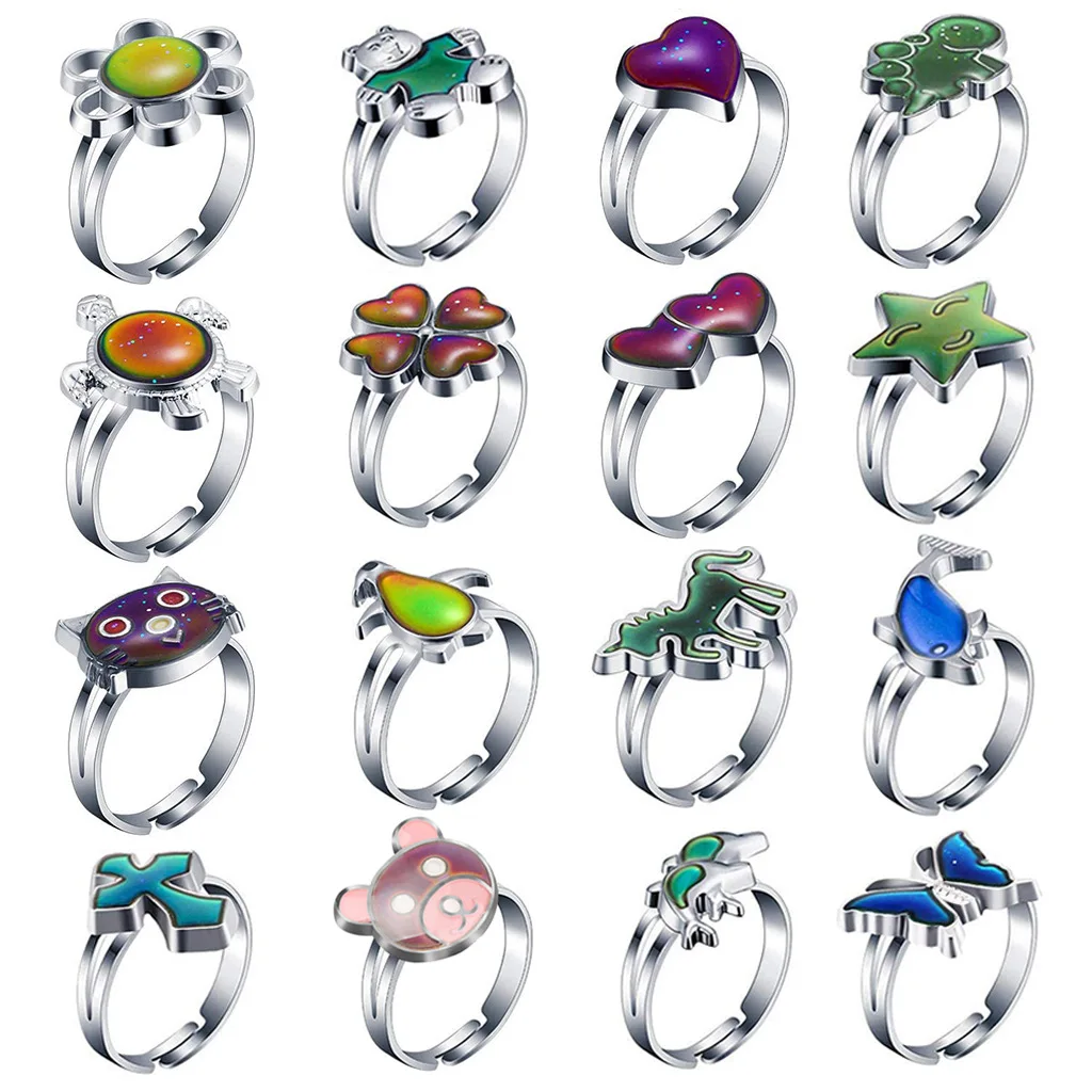 Fashion women's ring simple children's princess cartoon cute animal temperature color changing |