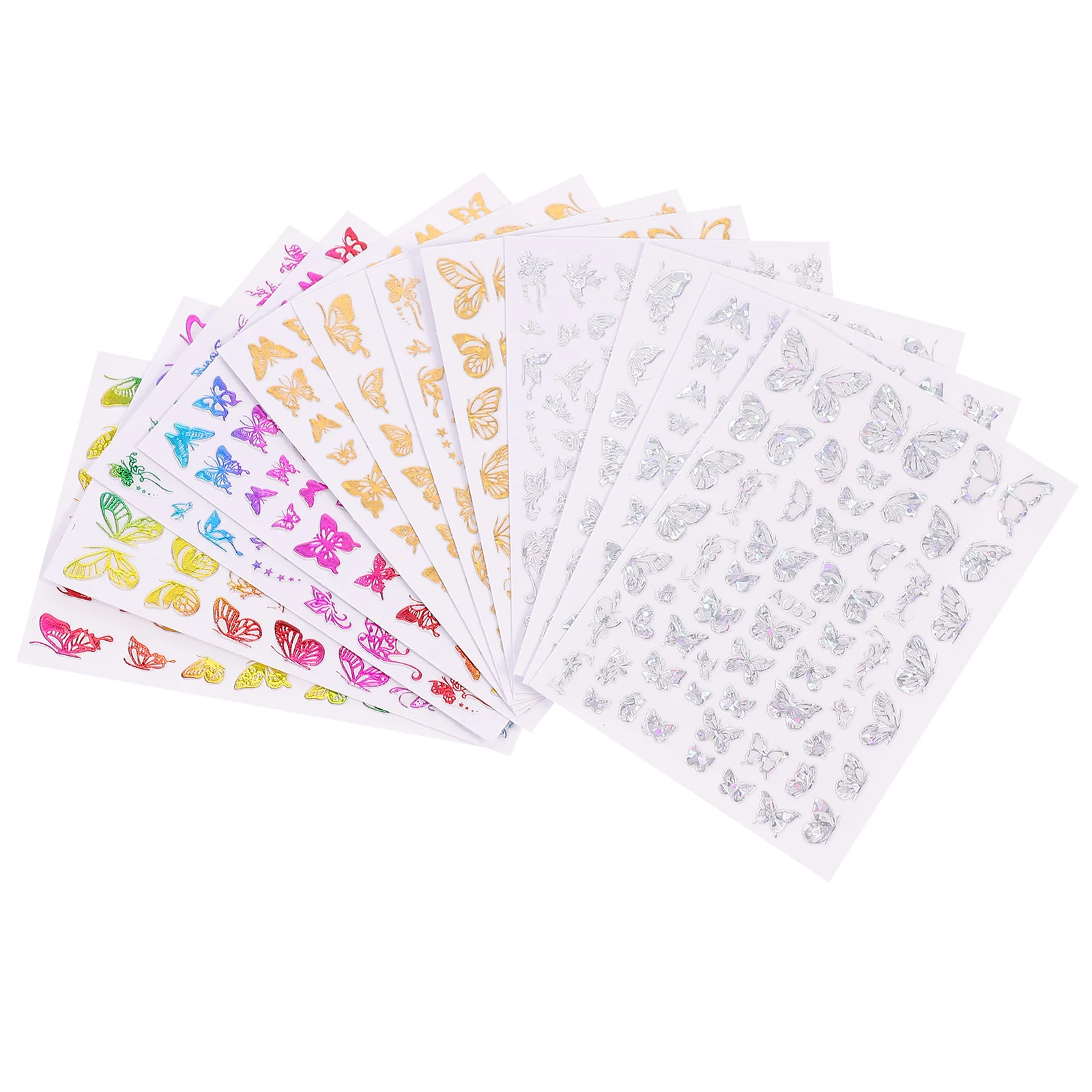 

16 Sheets Bling Butterflies Nail Stickers Unique Butterflies Nail Patch Nails Sticker for Salon Shop