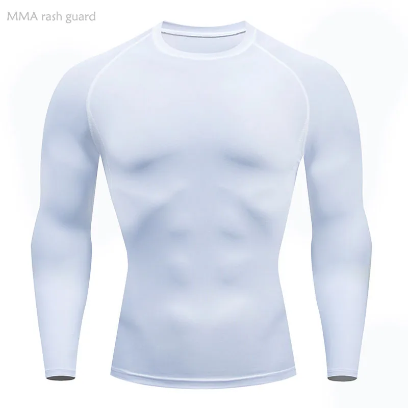 White T shirt Men Long sleeve Shirt Compression Tacksuit rashgarda MMA Fitness Top Winter Thermal Second skin track suit men