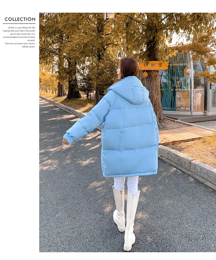 Down Jacket Women Winter Medium-length Hooded Female Loose Large Long Women's Clothing Warm Plus Zipper Buckle Pocket Jackets