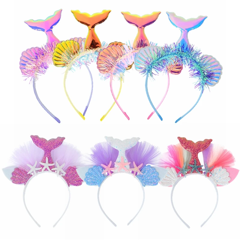 

1Pc Little Mermaid Party Headband Mermaid Tail Hat Photo Props Baby Girls Hair Accessories Kids Birthday Party Hairband Supplies