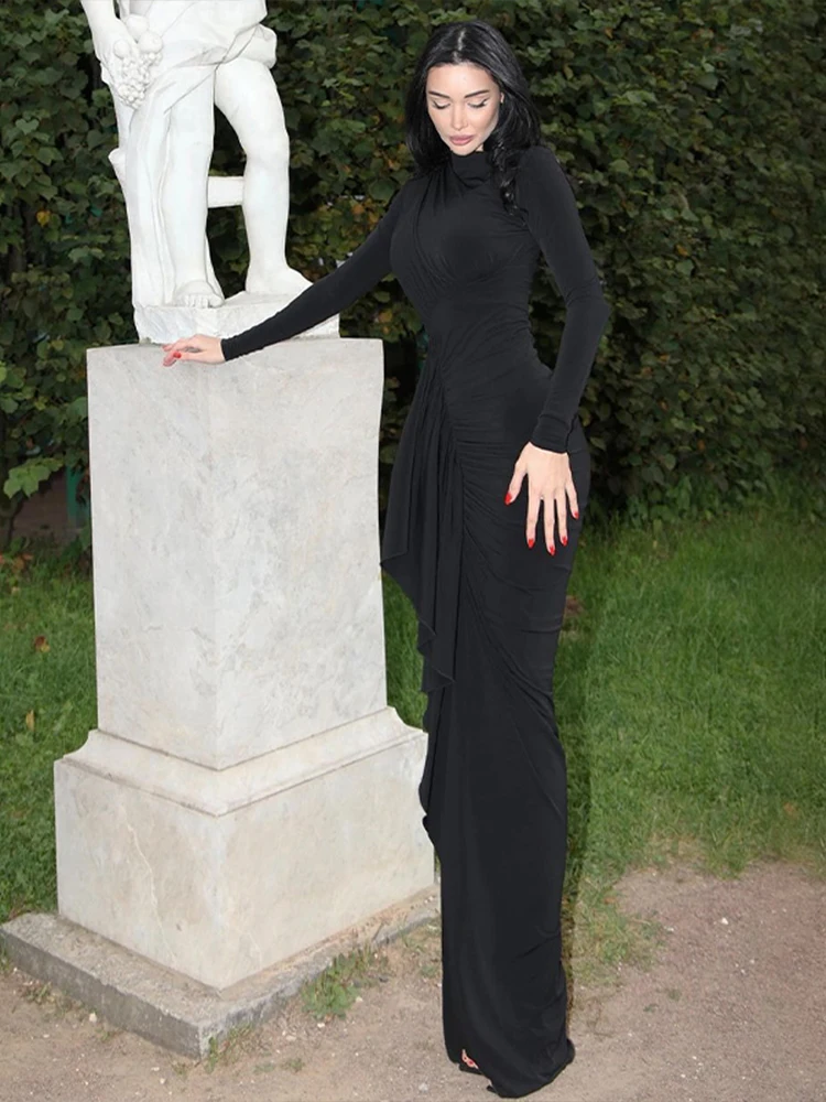 Женское однотонное облегающее платье Hawthaw Черное длинное деловое с длинным