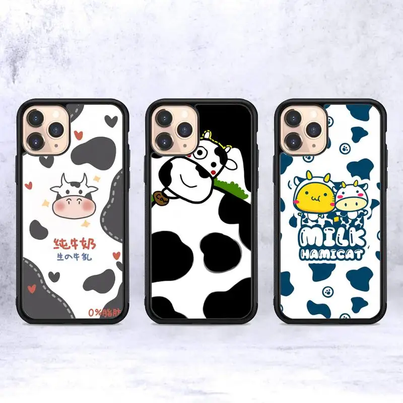 

cute Cow Print Phone Case Silicone PC+TPU Case for iPhone 11 12 13 Pro Max 8 7 6 Plus X SE XR Hard Fundas