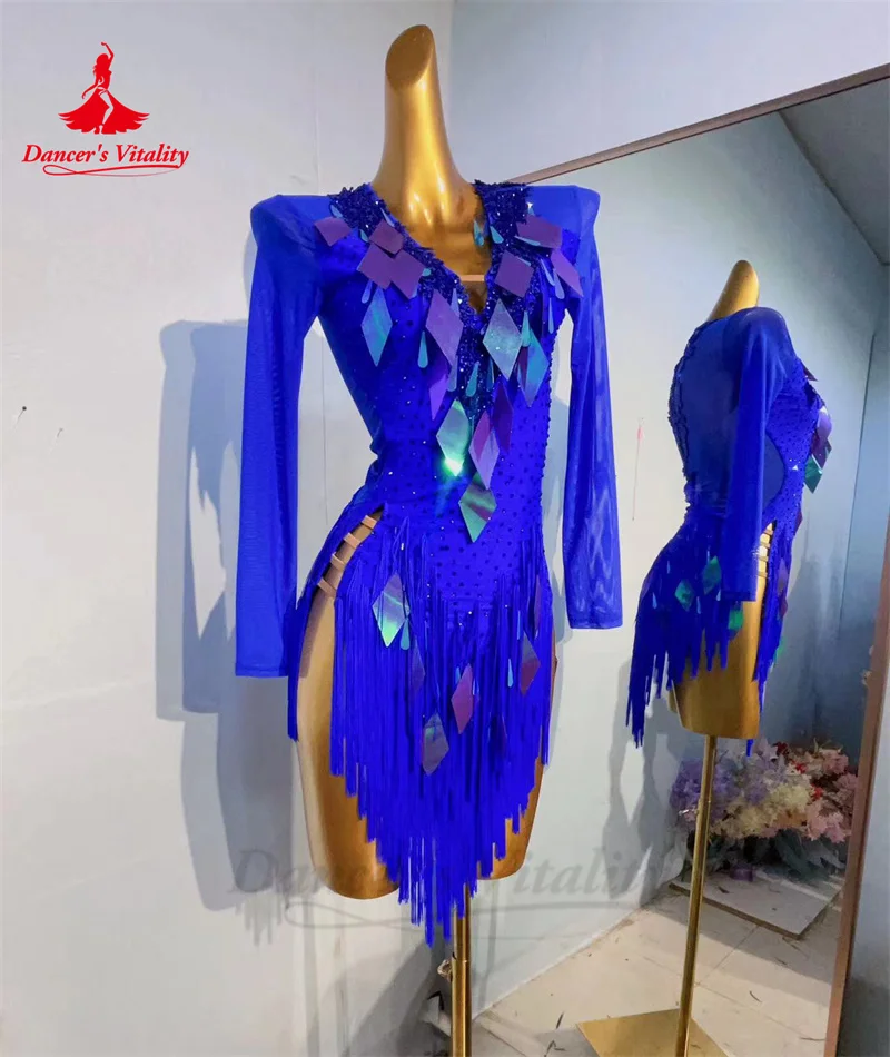 Женское платье для латинских танцев зимняя сетчатая юбка с длинными рукавами и