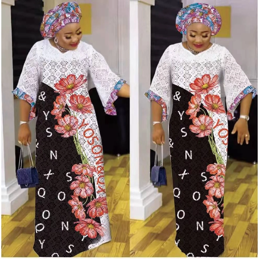 

African Dresses For Women Spring Autumn 3/4 Sleeve Dress Sexy V-Neck Perspective Slim Dress Office Lady Party Africa Clothing