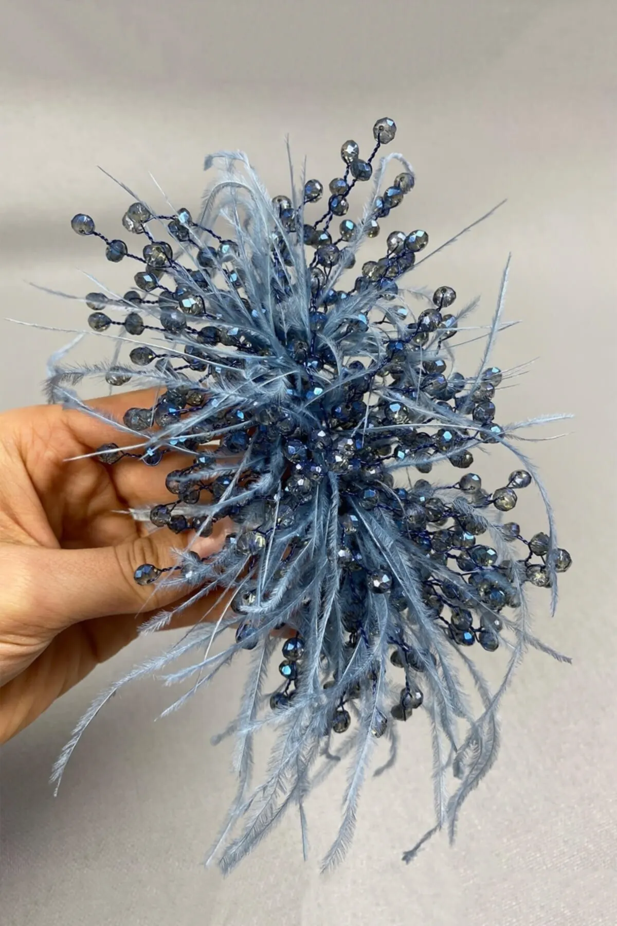 

Bridal Accessories Blue Crystal Beads And Feather Hair Accessory Wedding Handmade For Bride And Bridesmaids