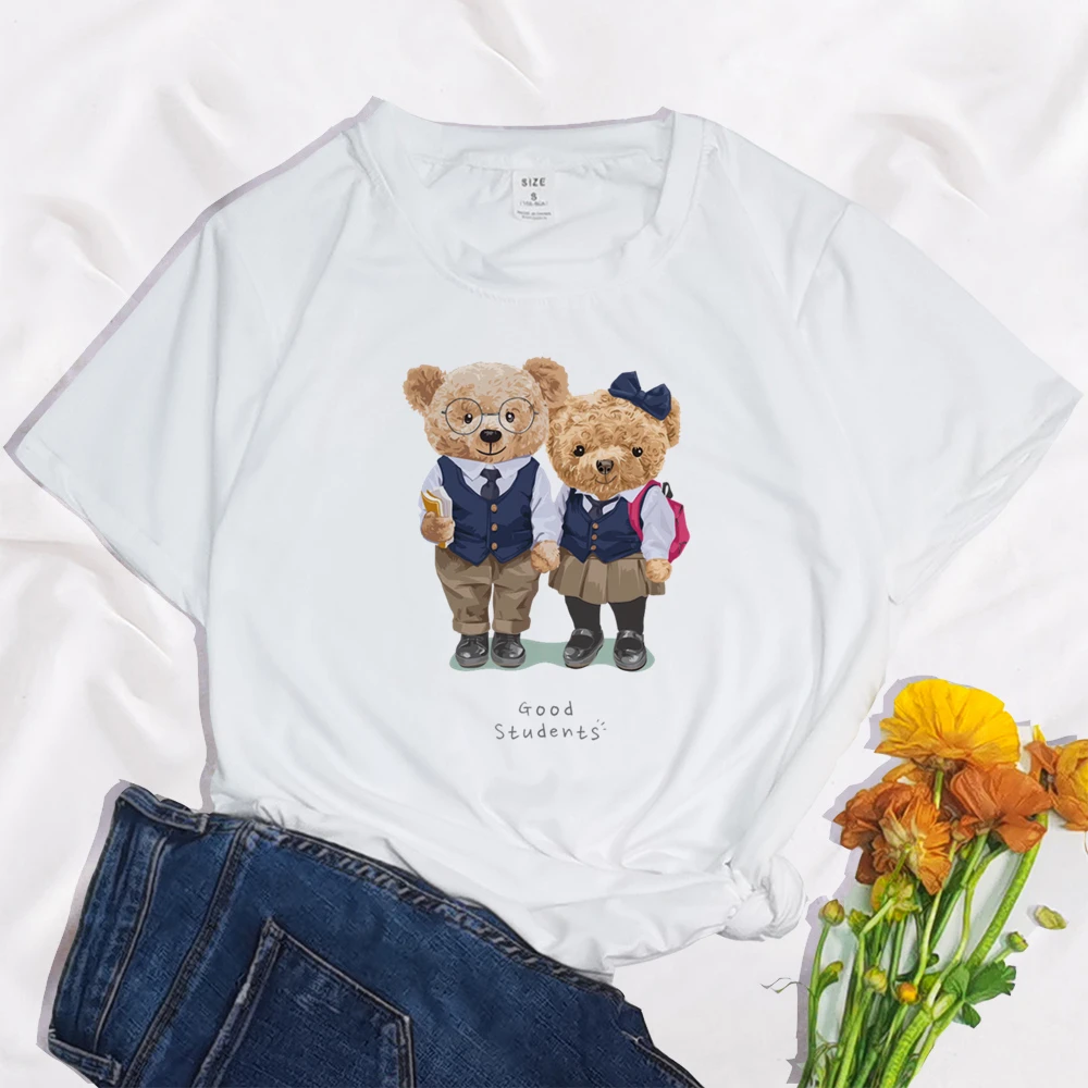 Женская футболка с принтом Love Yourself Bear Повседневная белая круглым вырезом и