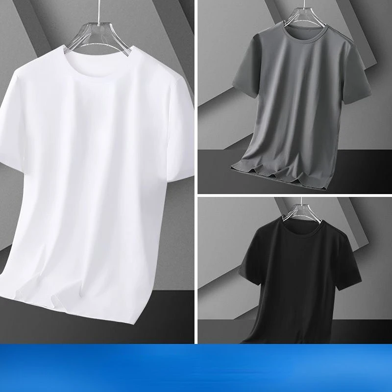 

Summer Ice Silk Men's Short Sleeve T-Shirt Breathable Quick-drying White Oversized Loose O Neck Tee Shirt Casual T Shirt Q230