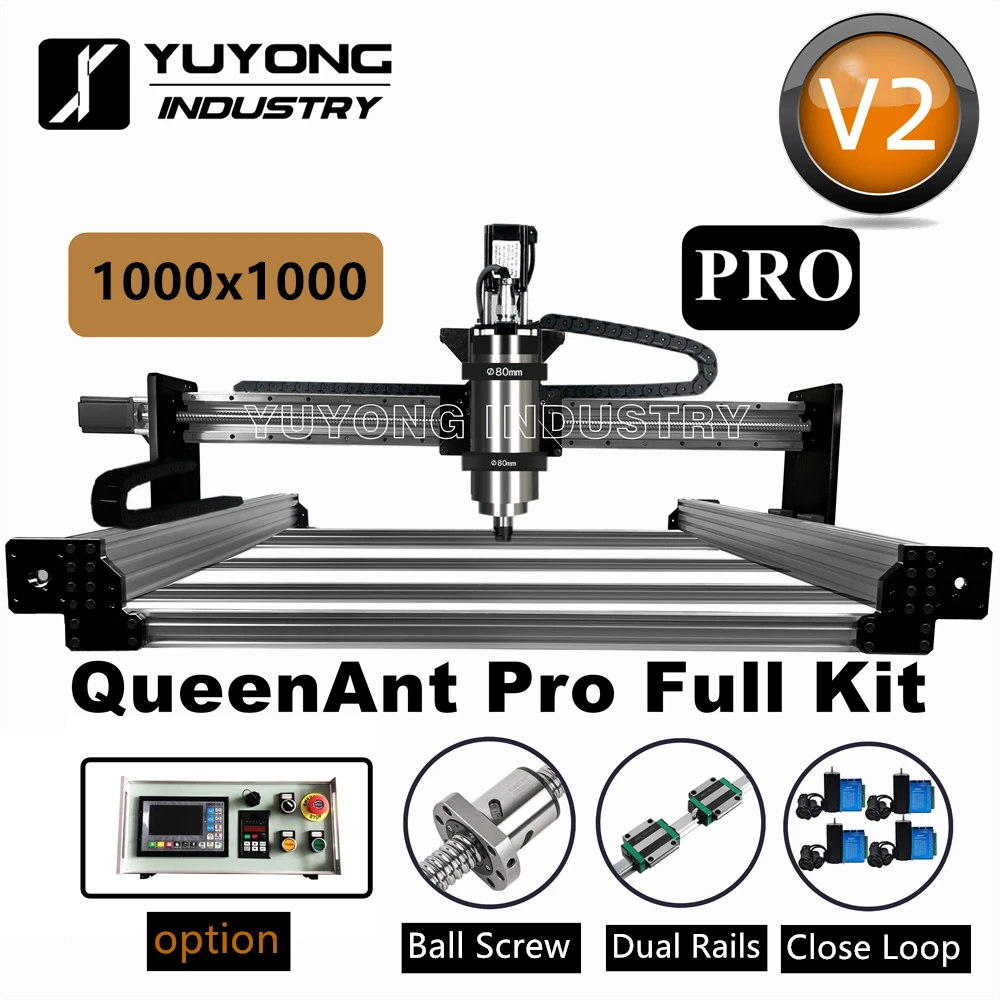 

Серебряный 1010 QueenAnt PRO V2 16 мм шариковый винт с большим диаметром ЧПУ полный комплект линейная направляющая модернизированная точная ЧПУ роут...