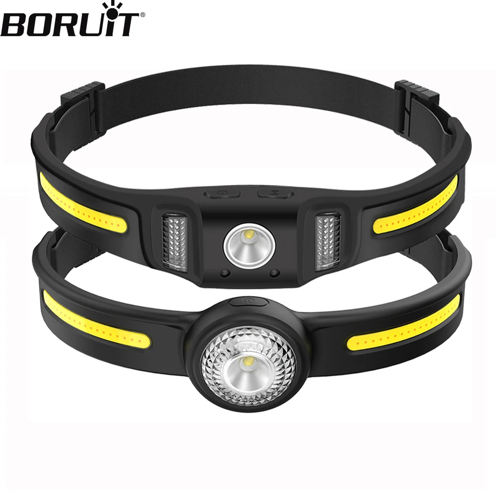 BORUiT Silicone Sensor Headlamp Portable Foldable Headlight Type-C Rechargeable 5 Lighting Modes HeadLight With Built-in Battery