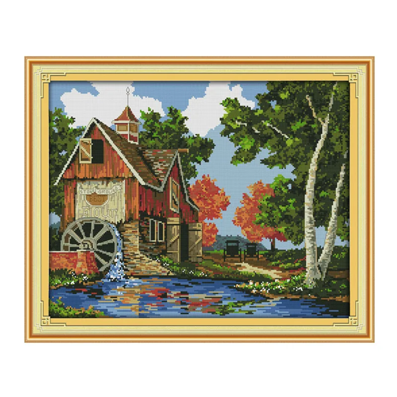 

Log cabin (2) cross stitch kit lanscape garden 14ct 11ct count printed canvas stitching embroidery DIY handmade needlework