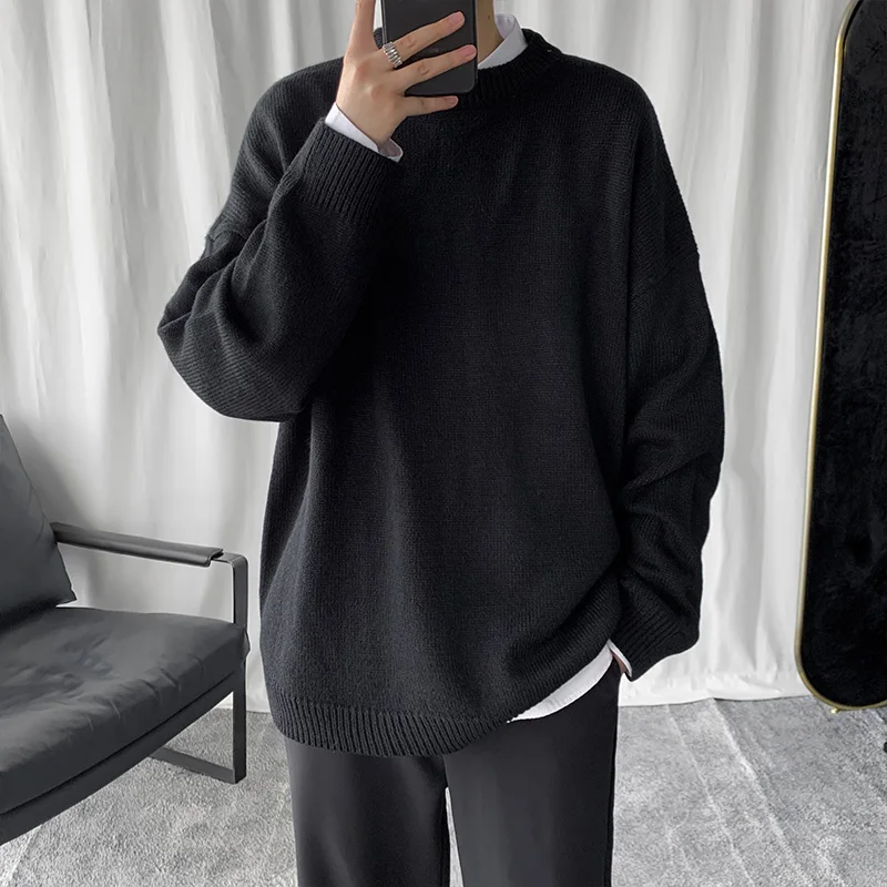 

2022 Men Autumn Winter Fashion Solid Color Sweater Tops Men's Loose O-neck Jumpers Male Long Sleeve Knitted Pullover Tops L04