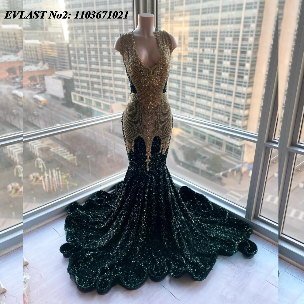 EVLAST индивидуальное изумрудно-зелёное платье-русалка с пайетками