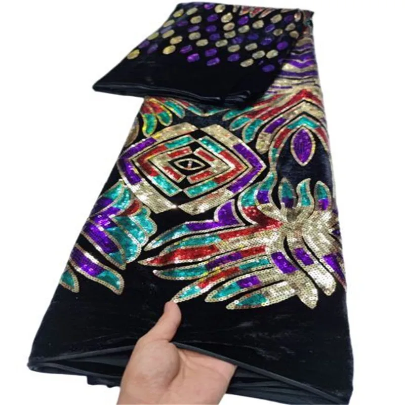 

Эксклюзивная африканская бархатная кружевная ткань с блестками, 5 ярдов, 2023, высококачественный сетчатый кружевной материал Raschel, нигерийские праздничные ткани
