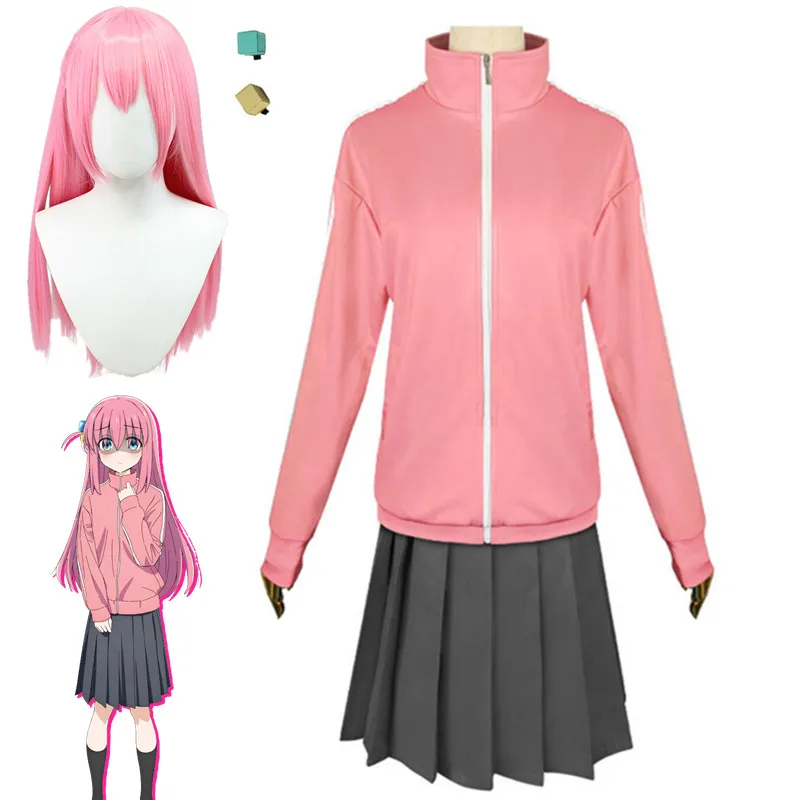 

Anime Bocchi The Rock Hitori Gotoh Cosplay Costume Pink Cute Jackets Skirt Socks School Uniform Suit Halloween Christmas Clothes